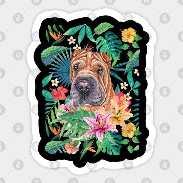 Tropical Red Shar Pei 2 Sticker by LulululuPainting
